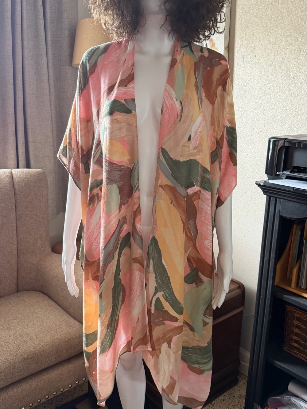 Abstract Brushstroke Pink Multi Kimono Cardigan